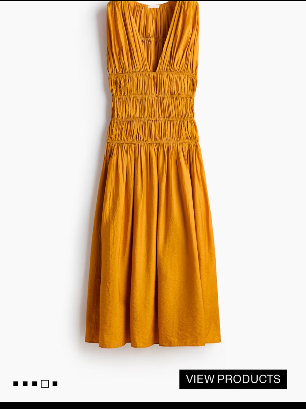 H&M Mustard Yellow Smocked Midi Dress